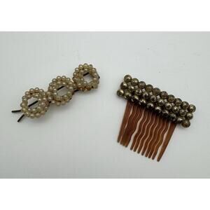 VTG Lot Hair Comb And Barrette ART NOUVEAU / Faux Pearl & Gold-tone accents